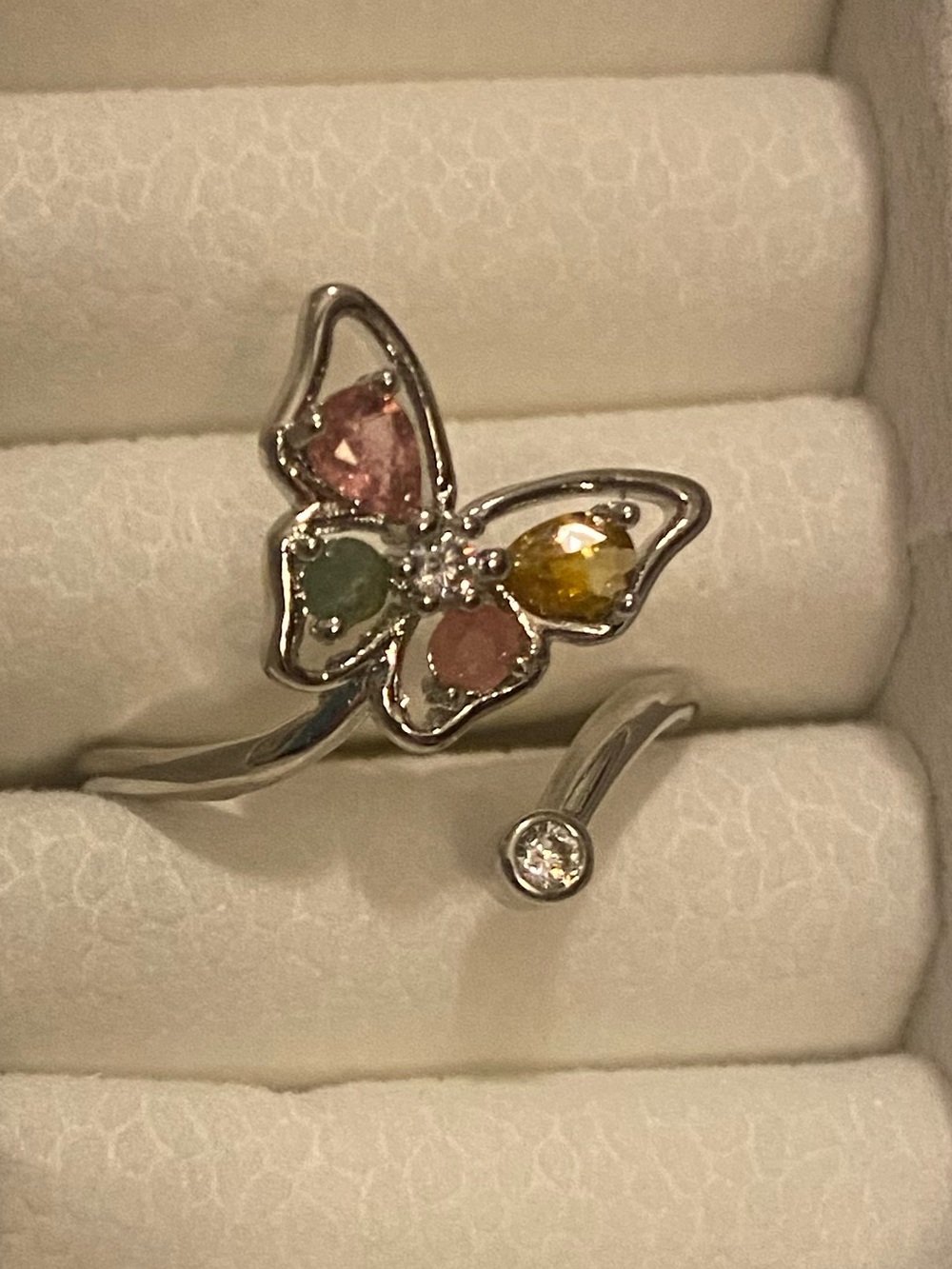 Tourmaline Butterfly Ring with Multicolor Crystals -  Adjustable